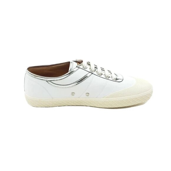 Bally Saffira White Silver Metallic Trim Leather Low Top Sneakers Womens US 9.5 - Picture 2 of 9